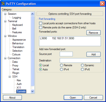 Screenshot Putty Tunnel